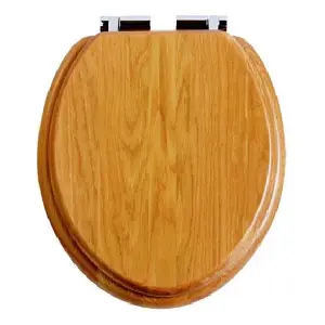 Heritage Toilet Seat Soft Close Chrome Hinge Oak TSOAK101SC