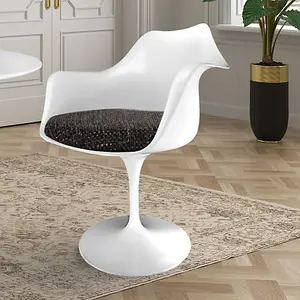 White Tulip Armchair with Black Textured Cushion