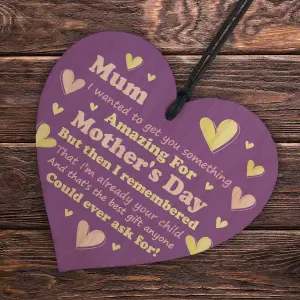 Red Ocean Mum Wooden Heart - Handcrafted Keepsake with Hilarious Message Perfect Mother's Day Gift for Mum with a Sense of Humor