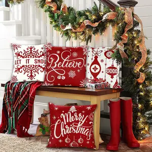 4 Pack Christmas Pillow Covers 1818 Inch Linen Red Christmas Snowflake Throw Cushion Covers Merry Christmas Pillow Cases