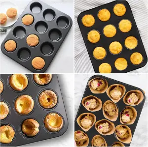 Non-Stick Muffin Trays 2 Pack Premium Muffin Tins 12-Cup (35cm x 26cm x 4cm) for Cupcakes, Yorkshire Puddings & Desserts