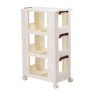 3 Tiers Foldable Kitchen Bathroom Storage Shelf Slim Trolley Cart