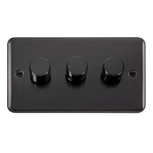 Curved Black Nickel 3 Gang 2 Way LED 100W Trailing Edge Dimmer Light Switch - SE Home