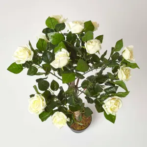 Homescapes White Potted Rose Tree Artificial Plant with lifelike green leaves and single trunk, 90 cm