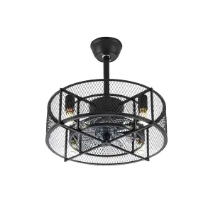 Black 8 Blade Industrial Metal  Ceiling Fan Lights with Remote Control 3 speed Adjustable  20.1 Inch