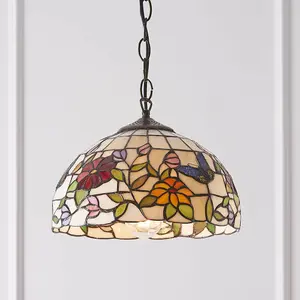 Small Tiffany Butterfly Pendant Ceiling Light - Dark Bronze Finish - Needs 60W E27 GLS