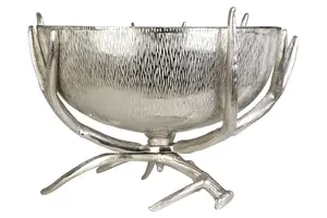 Interiors by Premier Antler Base Nickel Finsih Bowl, Centrepiece Bowl for Dining Table, Decorative Bowl for Stones, Jewels