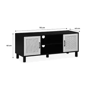 sweeek. 15cm TV stand rattan and cane effect Bianca Black 115x40x48 cm