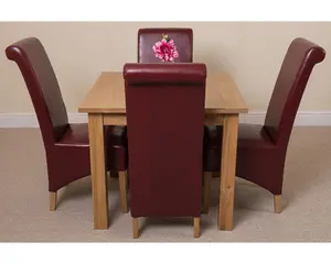 Oslo 90 x 90 cm Oak Small Dining Table and 4 Chairs Dining Set with Montana Burgundy Leather Chairs