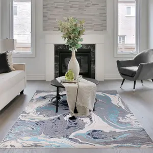 Blue Modern Abstract Optical/ (3D) Easy to Clean Rug For Dining Room Bedroom LivingRoom-80cm X 150cm