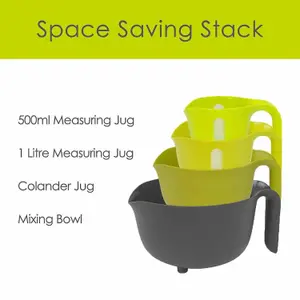 CALITEK Mixing Food Prep Set Colander Measuring Jug Non-Slip 4 Piece Set