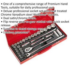 Deluxe 32-Piece Socket Set with Ratchet Handle and Storage Case