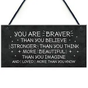 Red Ocean Braver Stronger Beautiful Friendship Sign Hanging Wall Decor Best Friend Gift Motivational Inspirational Sign