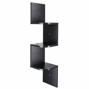 3 Tiers Wall Mount Corner DIY Wooden Shelf Floating - Black