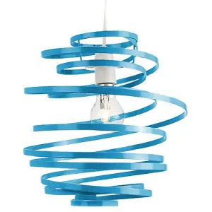 Contemporary Teal Gloss Metal Double Ribbon Spiral Swirl Ceiling Light Pendant