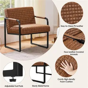 Yaheetech Retro Brown PU Leather Armchair with Large Seat Cushion