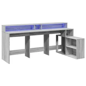 Berkfield Desk with LED Lights Grey Sonoma 200x104x91 cm Engineered Wood