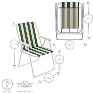 Harbour Housewares - Folding Metal Beach Chairs - Green Stripe - Pack of 2