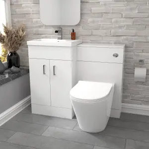 Nes Home Gloss White Vanity Basin Cabinet, WC Unit & Rimless Toilet