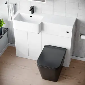 Nes Home 1000mm LH Basin Vanity Black Handles, WC Unit & Square Black BTW Toilet