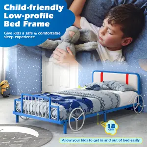 Costway Single Size Kids Bed Frame Car Shaped Platform Metal Bed Base w/ Upholstered Headboard