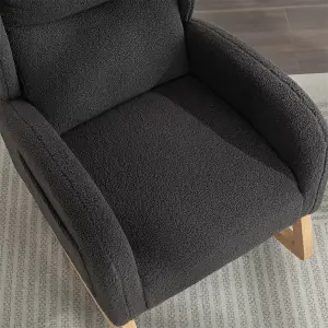 Modern Teddy Fabric Upholstered Rocking Chair Wingback Padded Seat For Living Room Bedroom, Grey 