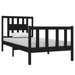 Berkfield Bed Frame Black Solid Wood 75x190 cm 2FT6 Small Single