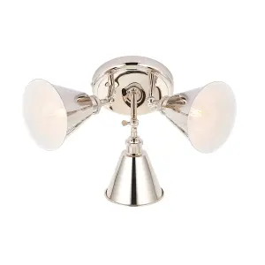 Bright Nickel 3 Light Ceiling Spotlight - White Inner Shade - Knurled Detailing