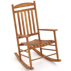 Costway Outdoor Patio Wood Rocking Chair Garden High-Back Poplar Wood Rocker