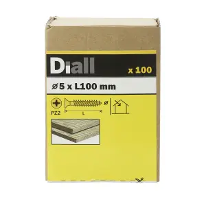 Diall Double-countersunk Yellow-passivated Carbon steel Screw (Dia)5mm (L)100mm, Pack of 100