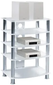 Centurion Supports Galago 5-Shelf White with Silver Legs Flat Screen TV, Hi-Fi, AV Rack Glass Stand