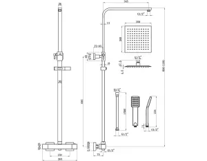 Aquarius Square Thermostatic Adjustable Overhead Shower and Kit Brushed Brass