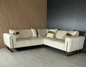 Genova Velvet Champagne Corner Sofa With Gold Metal Legs