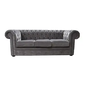 Chesterfield Genuine 3 Seater Sofa Pimlico Bark Grey Fabric In Classic Style