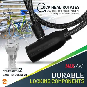 Black Cable Bike Lock with Key - Cable Lock Made with Tough Braided Steel Wires and Durable PVC