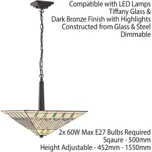 Tiffany Glass Hanging Ceiling Pendant Light Dark Bronze 2 Lamp Shade i00142