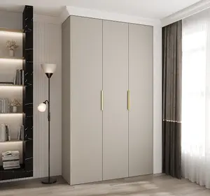 Elegant Cashmere Como IV Hinged Door Wardrobe H2460mm W1400mm D500mm, Three Doors, Eleven Shelves, Two Hanging Rails, Gold Handles