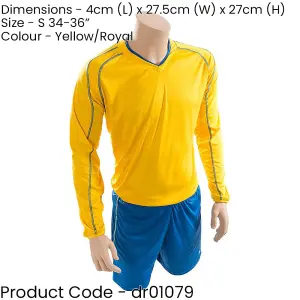 S ADULT Long Sleeve Marseille Shirt & Short Set YELLOW/BLUE 34-36" Football Kit