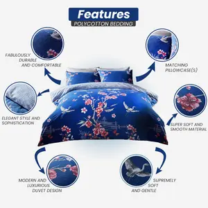 Alura Cotton Blend Floral Duvet Cover with Pillowcases Single Duvet Cover + 1 Standard Pillowcase