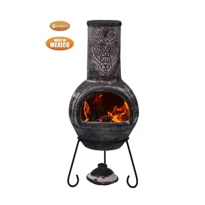 Gardeco Wulfryc Wolf Grey Mexican Clay Chimenea Fire Pit Garden Heater Large