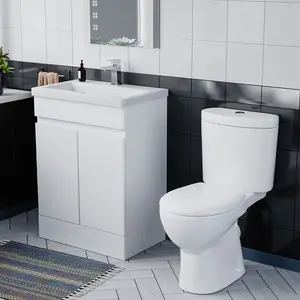 Nes Home 600mm Gloss White Basin Vanity & Close Coupled Toilet