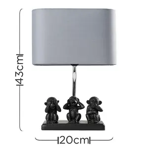 ValueLights Monkey Animal Quirky Modern Black Table Lamp With Grey Shade