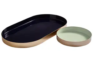 Interiors by Premier Elva Set Of Two Navy And Gold Trays