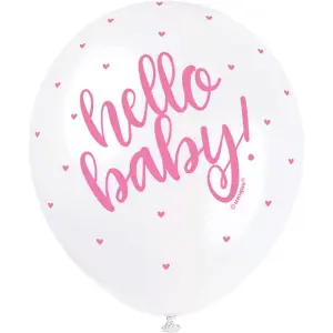 Unique Party Hello Baby Latex Balloons (Pack of 5) White/Pink (One Size)