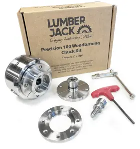 Lumberjack Precision 100 Woodturning 4-Jaw Lathe Chuck Set 1 Inch x 8 TPI Thread Includes Storage Box