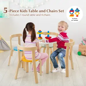 Costway 5-Piece Kids Table and Chair Set Children Wooden Activity Table 4 Curved Chairs