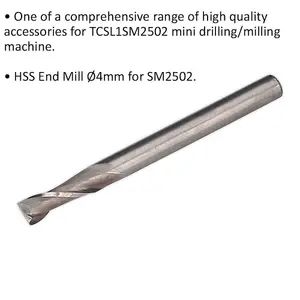 High-Quality 4mm HSS End Mill 2 Flute for ys08796 Mini Drilling and Milling Machine