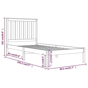 Berkfield Bed Frame Solid Wood Pine 75x190 cm 2FT6 Small Single