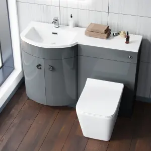 Nes Home 1100mm Left Hand Vanity Basin Unit & Elora Back To Wall Toilet Grey