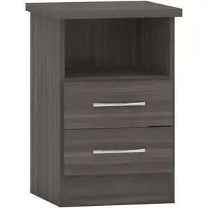 Cascio 2 Drawer Bedside Table Black Wood Grain